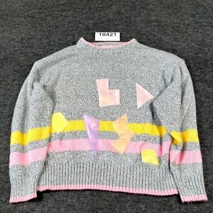 Vintage 1980s Back To Back Sweater Womens M Gray Acrylic Tight Knit Crew Neck